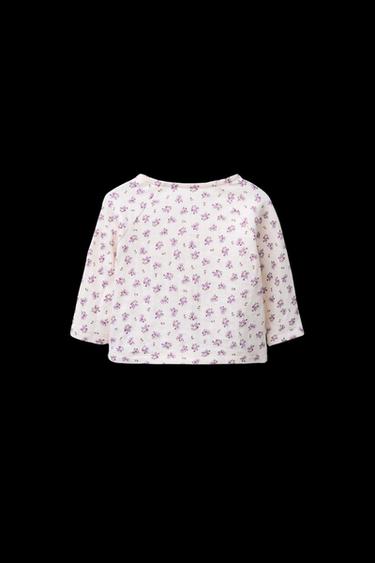 Zara FLORAL KIMONO T-SHIRT - Pale pink