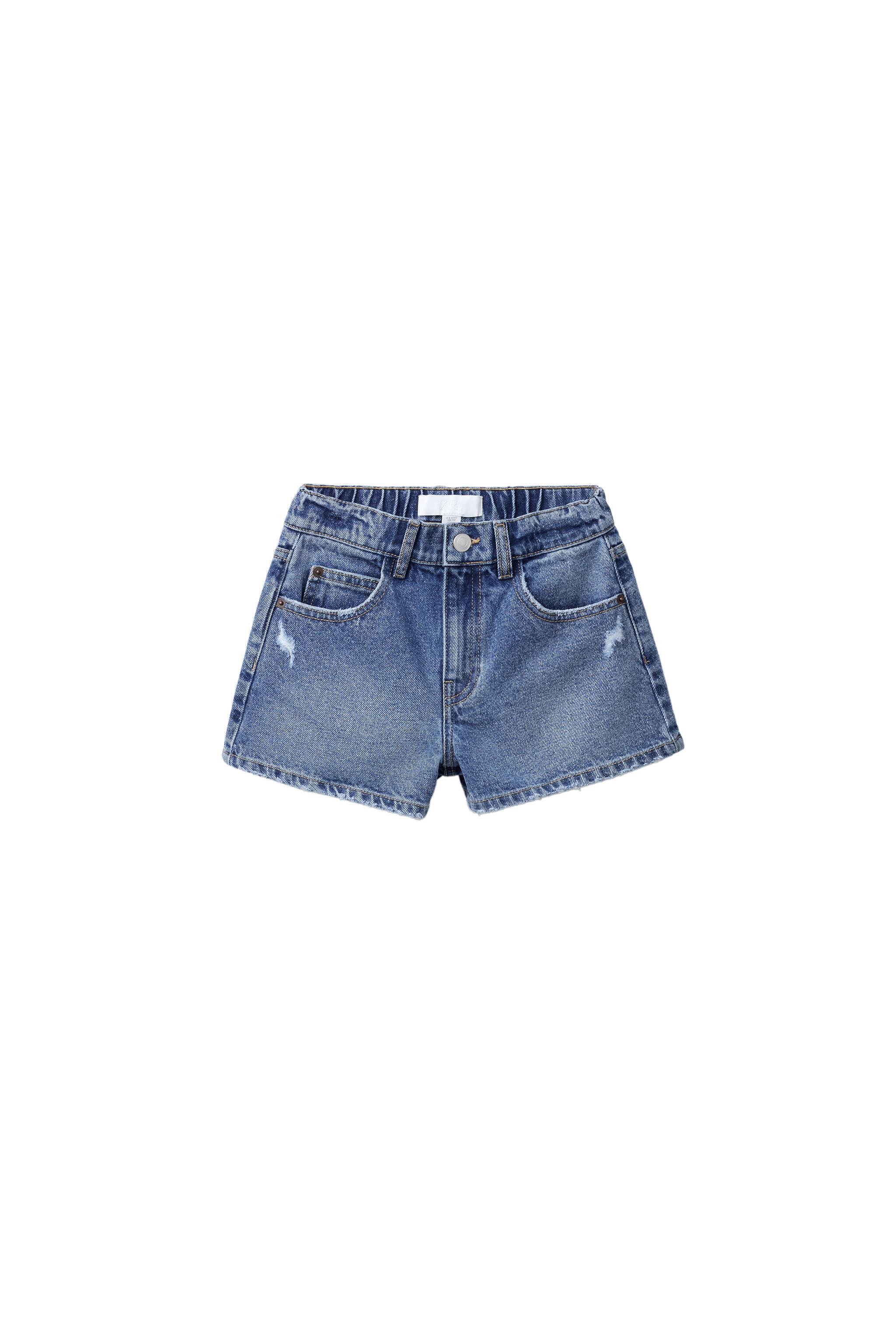 Short Zara Fille 11-12 Ans En Jean Bleu - Coupe Boyfriend - Ourlet Effiloché - Occasion Parfait état