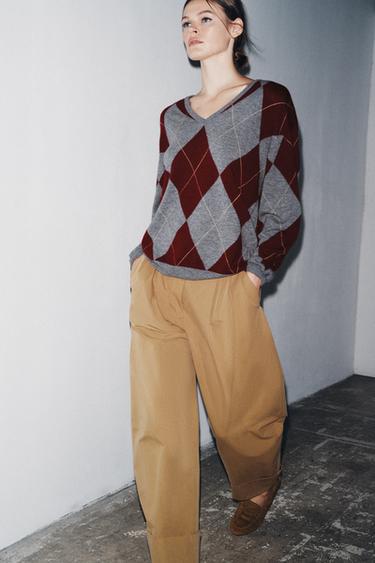 PANTALON CHINO À PINCES ZW COLLECTION - Marron clair de Zara