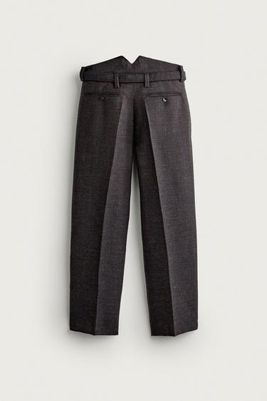 TEXTURED WOOL BLEND SUIT TROUSERS WITH BELT - Brown by Zara