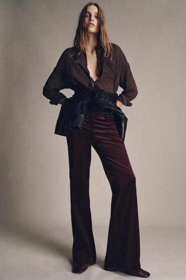 بنطلون فلير مخمل ZW COLLECTION - بورجندي الخاص بـ Zara