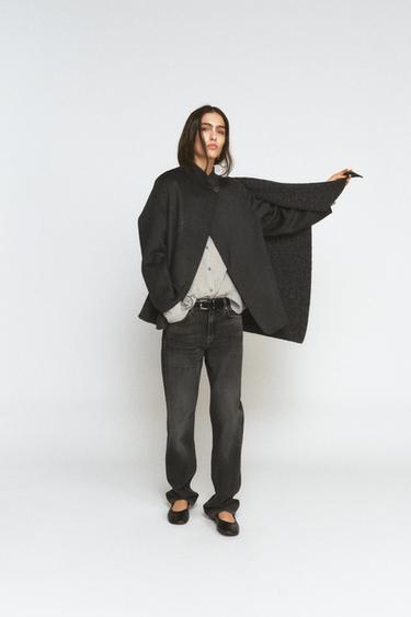 WOOL BLEND BLAZER WITH SCARF ZW COLLECTION - Dark grey by Zara - Image 4