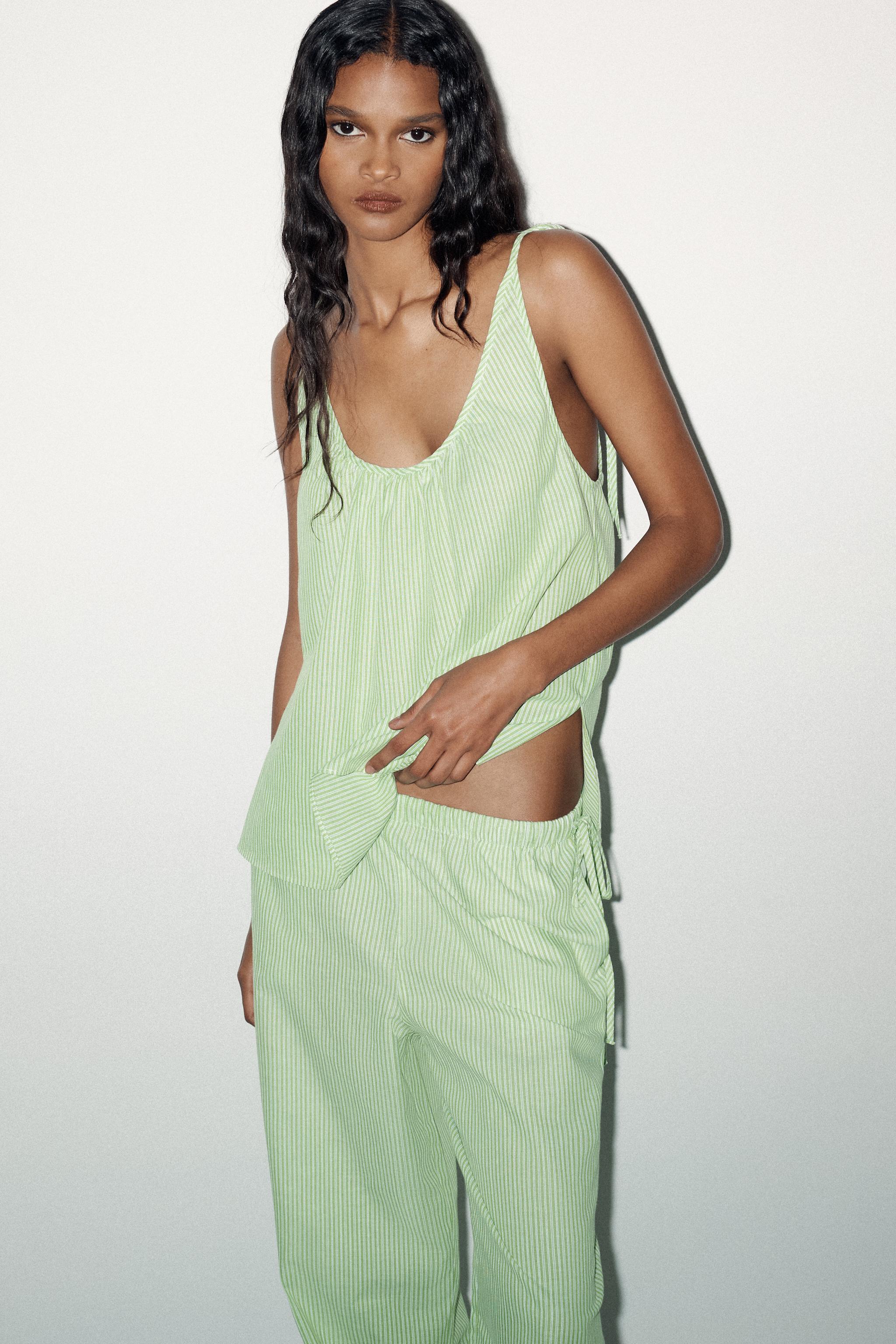 STRIPED STRAPPY TOP - Green/White | ZARA United States