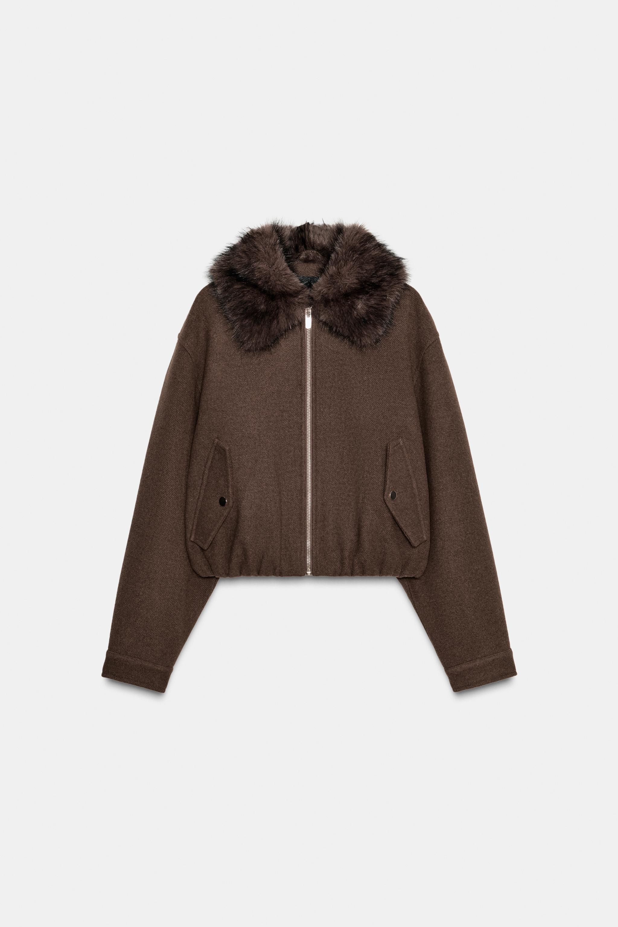 ソフトフェイクファーネックボンバージャケット - ライト