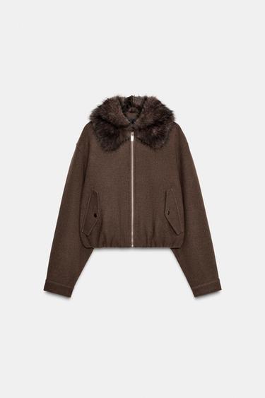 WEICHE BOMBERJACKE MIT FELLIMITAT-KAGEN - Hellbraun von Zara