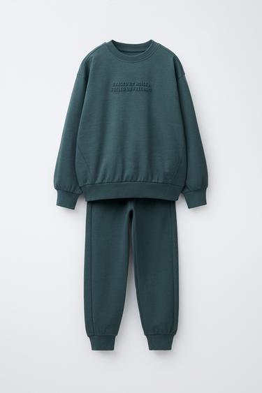 EMBOSSED TEXT INTERLOCK SWEATSHIRT AND JOGGER SET - Blue by Zara