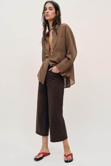 OVERSIZE COTTON SHIRT - Brown by Zara