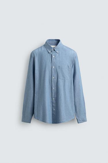 Zara REGULAR FIT CHAMBRAY SHIRT - Indigo