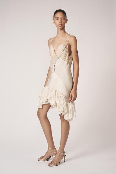 Zara ASYMMETRIC RUFFLED DRESS - THE ITEM - Ecru