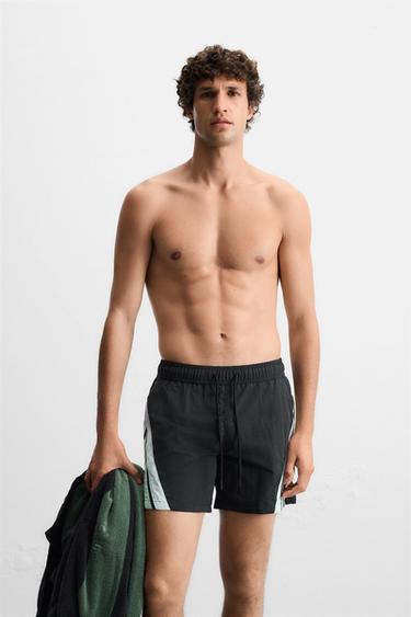 MID-LENGTH SWIMMING TRUNKS WITH CONTRAST BANDS - Black by Zara - Image 1