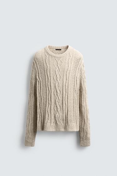 TEXTURED CABLE-KNIT SWEATER - Stone by Zara