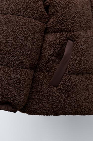 CONTRAST FAUX SHEARLING COAT - Chocolate by Zara