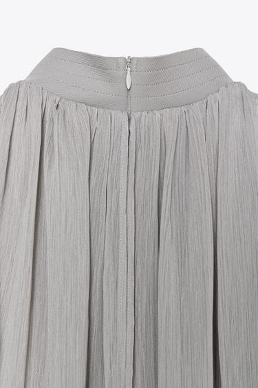 CHIFFON BODYSUIT WITH TIE - Pearl grey by Zara - Image 6