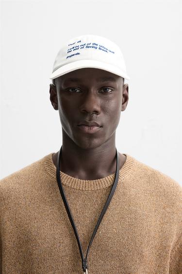 CAP WITH EMBROIDERED SLOGAN - Ecru by Zara - Image 0