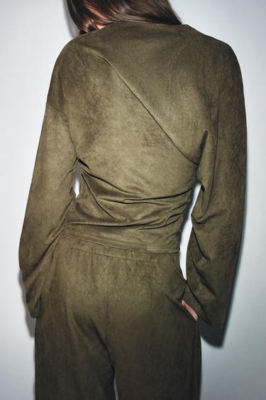 DRAPED FAUX SUEDE TOP - Khaki by Zara - Image 2