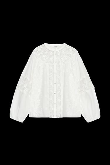 Zara ZW COLLECTION EMBROIDERED SHIRT - White