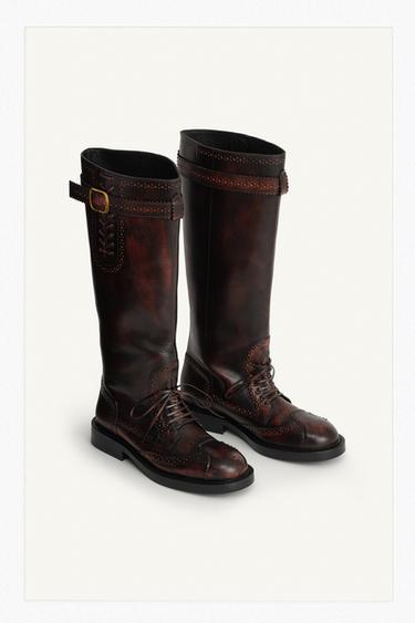 BOTA  PIEL PICADOS LIMITED EDITION - Marrón de Zara