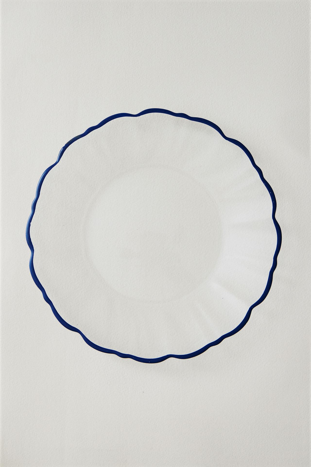 GLASS DESSERT PLATE WITH CONTRASTING RIM — Blue