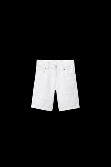 Zara RIPPED STRAIGHT DENIM SHORTS - White - Image 0