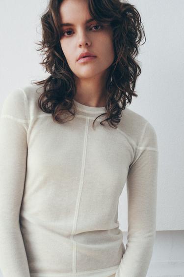Zara FINE KNIT WOOL JUMPER - Ecru
