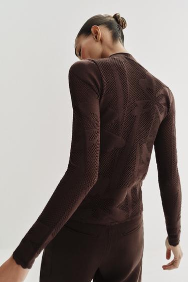 Zara ŽAKARD PLETENA JAKNA – Smeđa