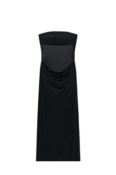 فستان ميدي مزموم ممزوج - أسود الخاص بـ Zara