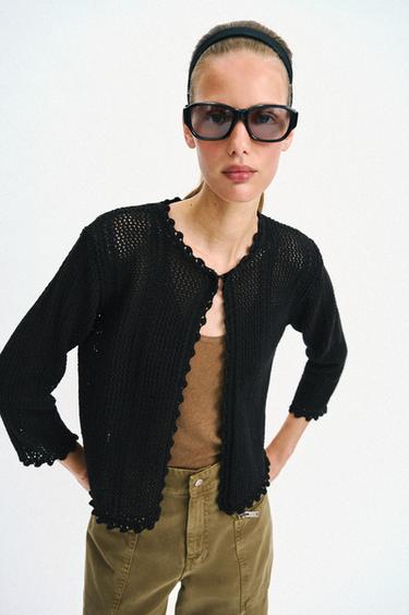POINTELLE KNIT CARDIGAN - Black by Zara