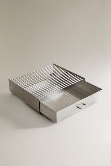 STEEL FIREWOOD STAND WITH DRAWER - Silver by Zara - Image 1