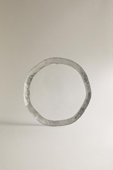 TEXTURED GLASS DESSERT PLATE WITH SILVER RIM — Silver 1