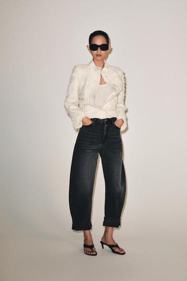 ZW COLLECTION MID-WAIST CUFFED BALLOON JEANS - Black by Zara