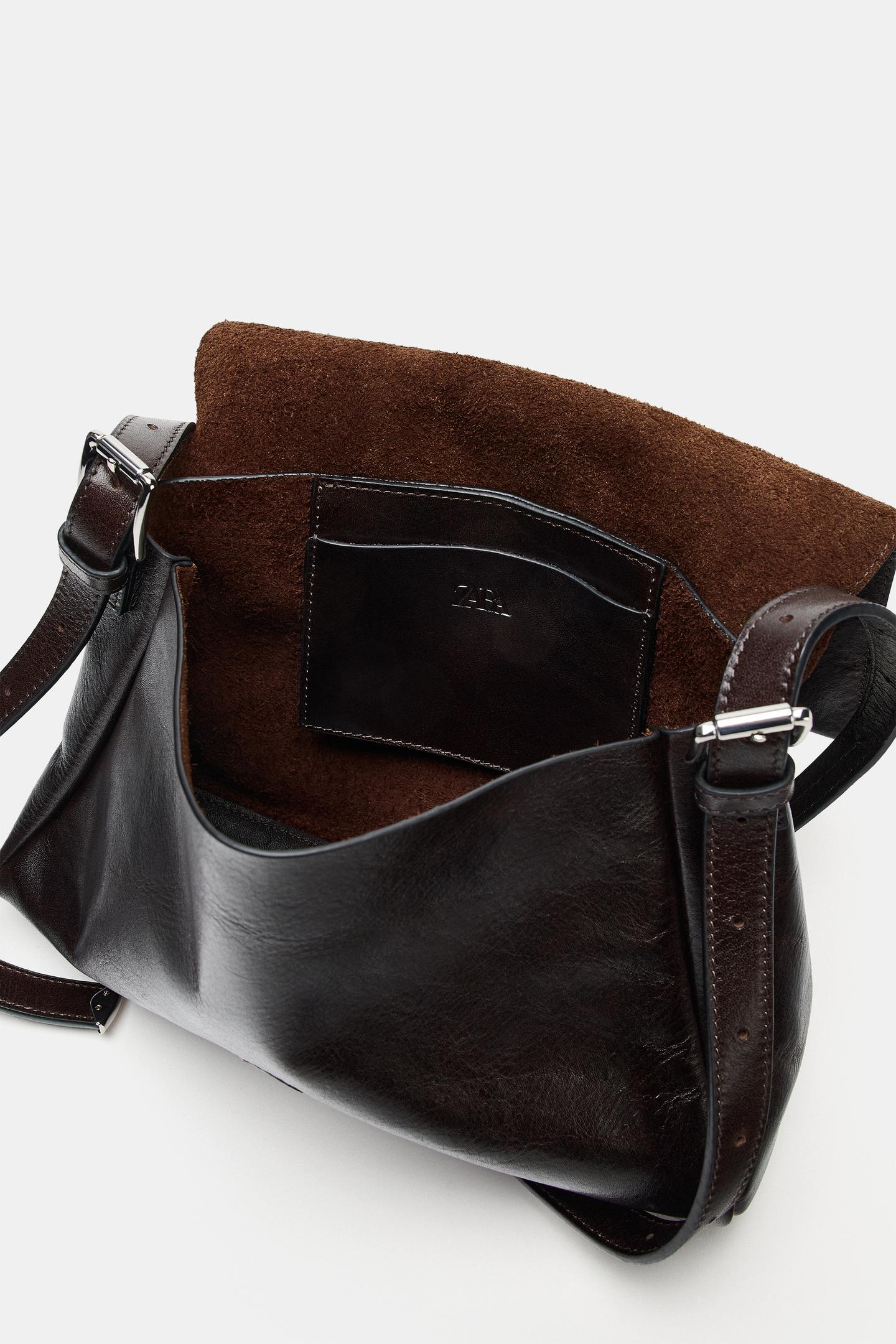 Женская сумка Zara Leather Flap Shoulder, цвет: Коричневый — фото 6