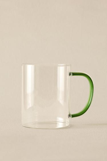 BOROSILICATE GLASS MUG WITH COLOURED HANDLE - Green by Zara