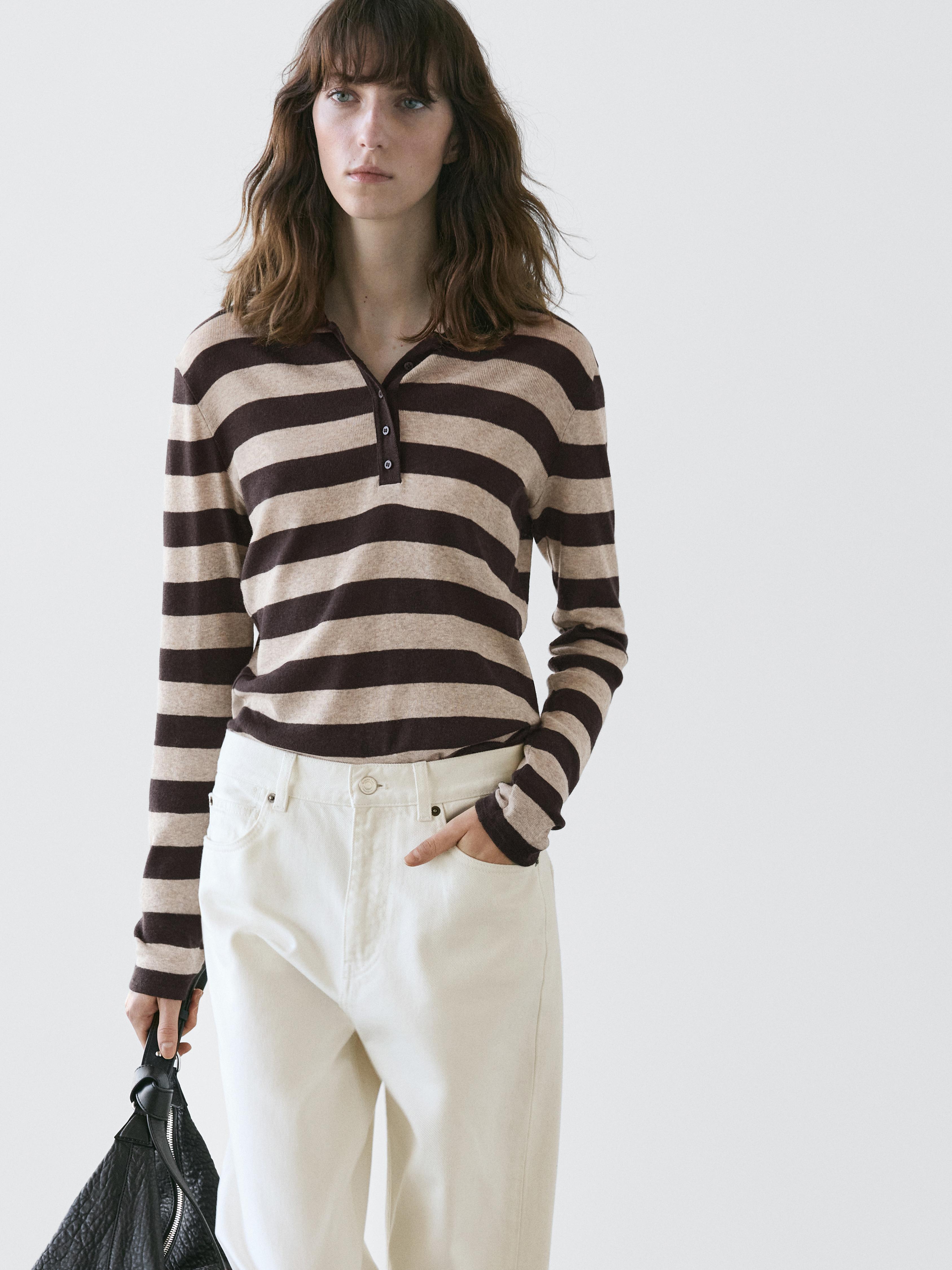 Cotton blend knit polo sweater