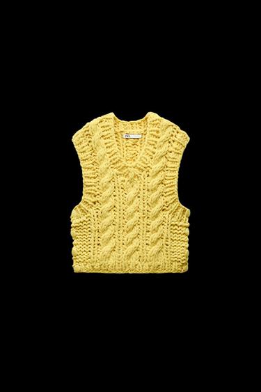 Zara CHUNKY KNIT VEST - Yellow - Image 0