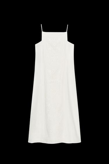 Zara ZW COLLECTION EMBROIDERED LINEN DRESS - Ecru - Image 0