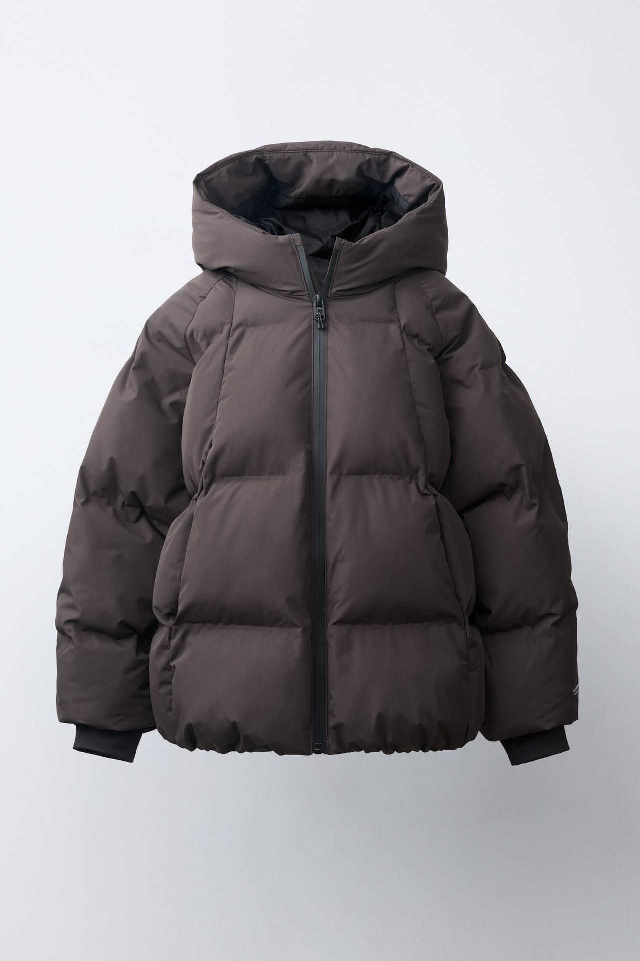 WATER-REPELLENT HOODED PADDED JACKET — Dark brown