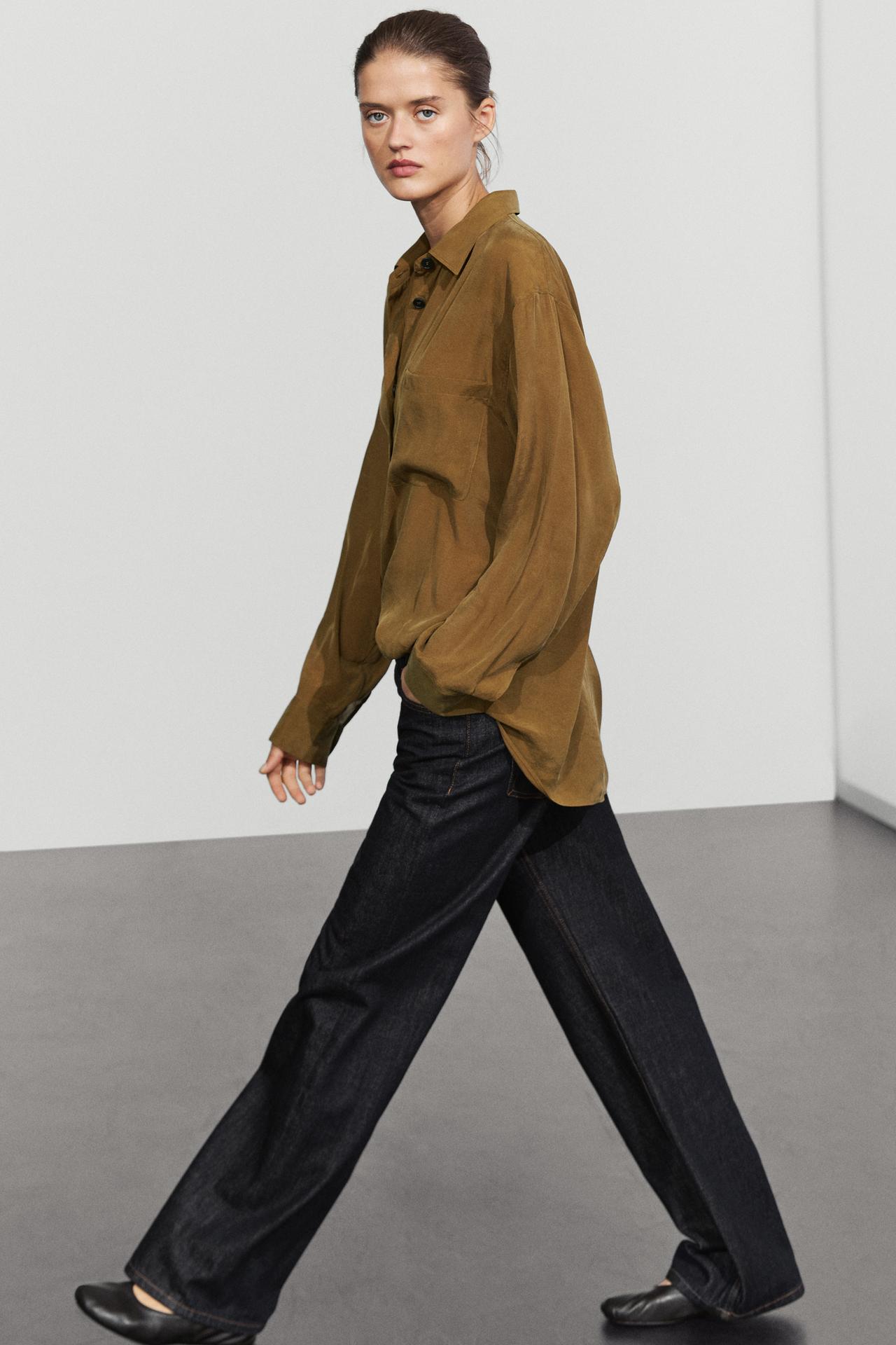 Flowing satin pocket shirt — Light pink