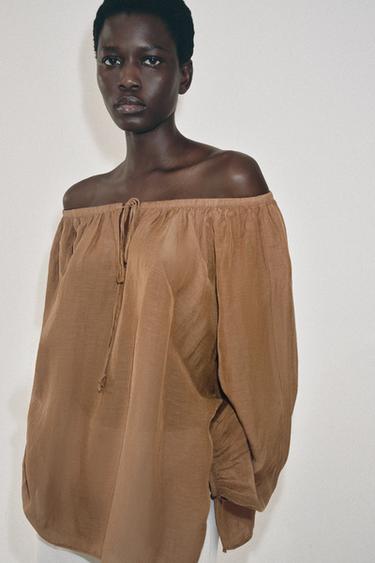 БЛУЗА ИЗ ЛЬНА — ZW COLLECTION — СВЕТЛО-КОРИЧНЕВЫЙ от Zara