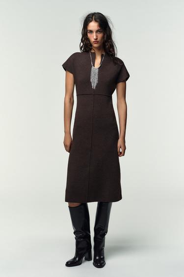 KNITTED MIDI DRESS - Brown by Zara