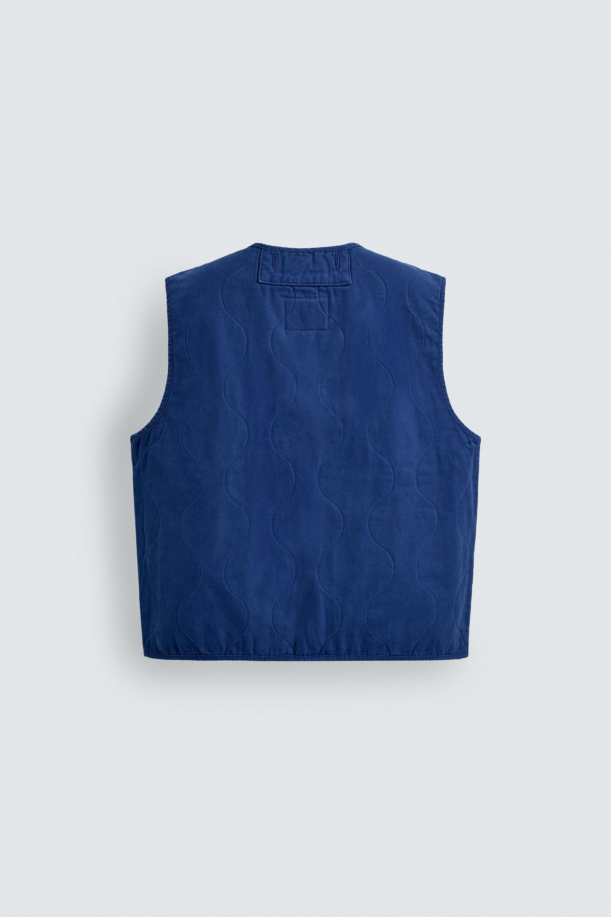 ウォッシュ加工ステッチベスト - 濃青 | ZARA Japan / 日本