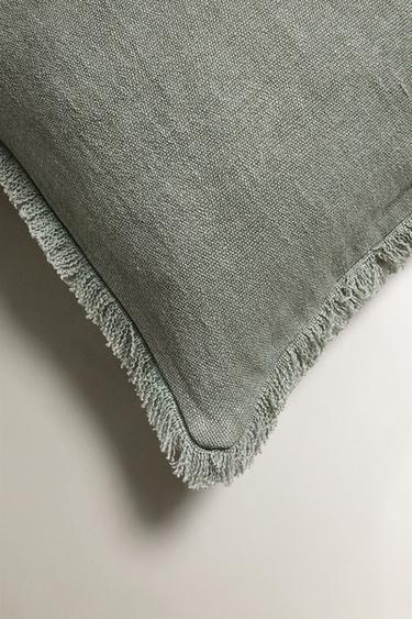 FRINGED CUSHION COVER - Aquamarine by Zara - Image 1
