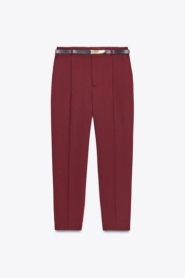 HIGH-WAIST STRAIGHT-LEG TROUSERS - Burgundy by Zara