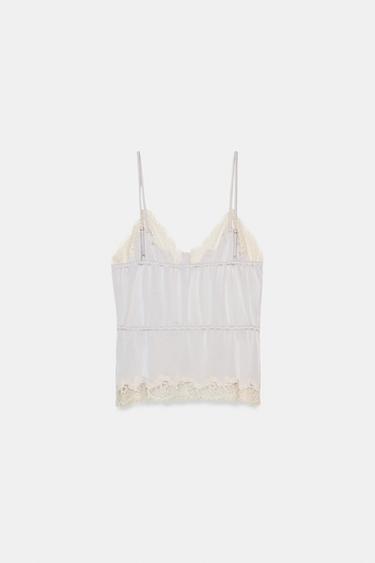 Zara 緞面蕾絲上衣 - 珍珠灰色