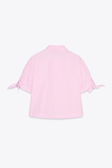 CHEMISE EN POPELINE À LACETS - Rose de Zara - Image 4