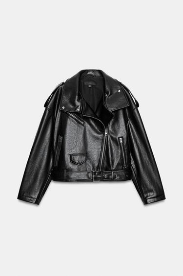 LEATHER EFFECT BIKER JACKET - Black by Zara