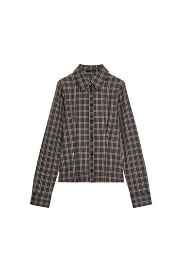 Zara FITTED PLAID SHIRT - Gray / Tan