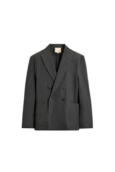 LIMITED EDITION COTTON/LINEN DOUBLE-BREASTED BLAZER - Anthracite grey by Zara