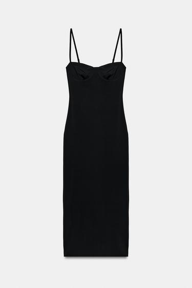 ROBE MI-LONGUE EN POLYAMIDE - Noir de Zara
