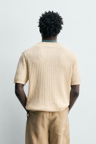 KNIT RIBBED HENLEY COTTON - LINEN T-SHIRT - Butter by Zara - Image 2