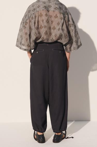 PANTALON FLUIDE À LACETS - Bleu marine foncé de Zara - Image 3